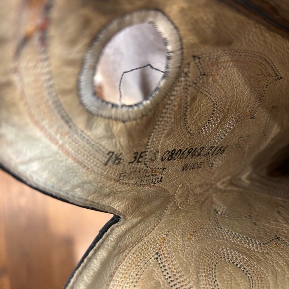 BOULET Sz 7.5 EEE Black and Tan Western Boots Distressed Rounded Toe Leather - Picture 8 of 9